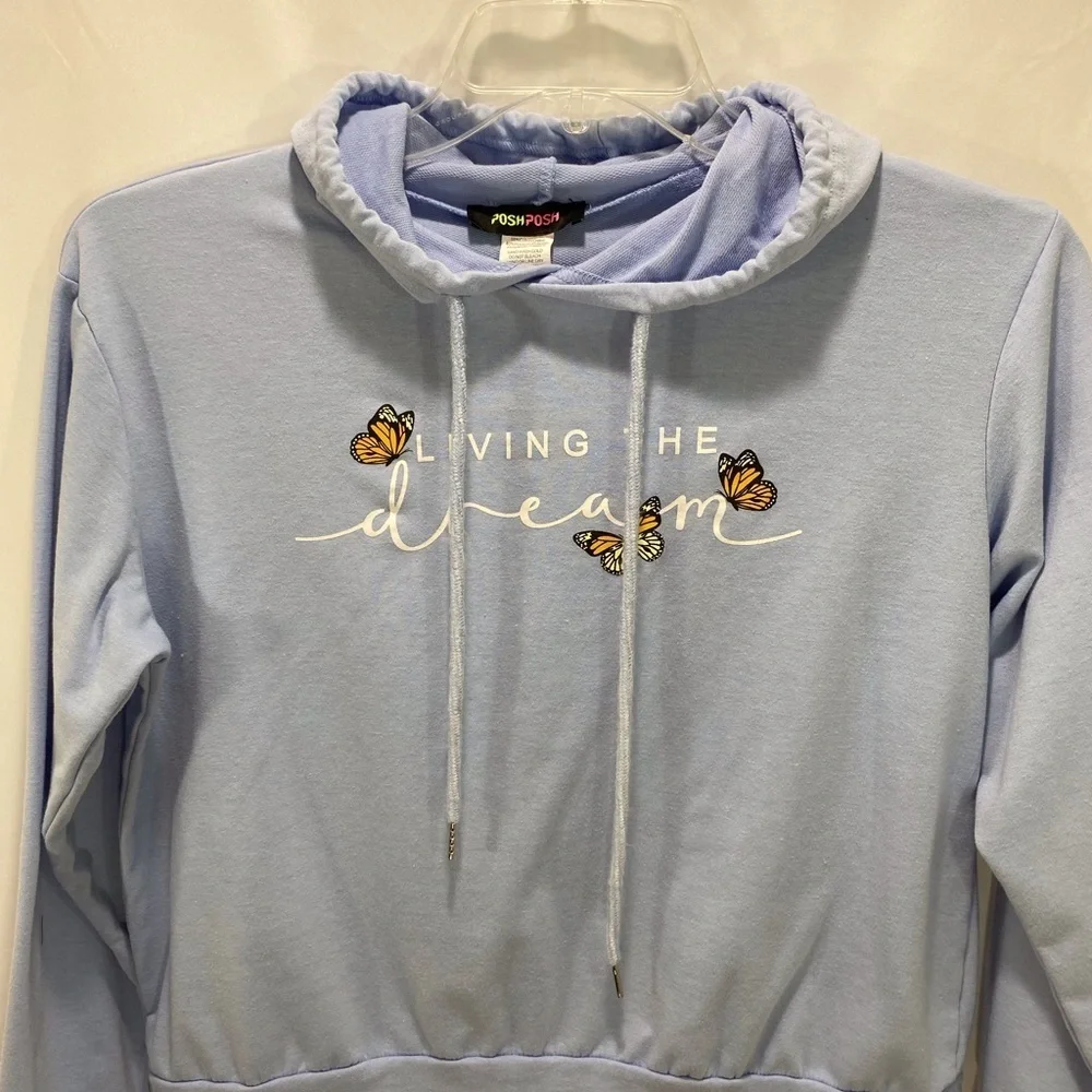 Posh Posh Girls Hoodie Sky Blue Lightweight Graphic Print